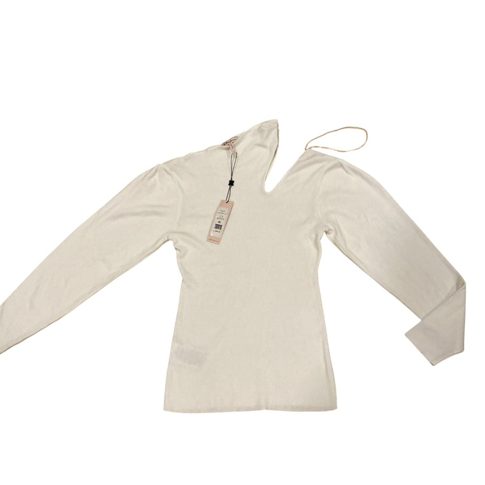 BCBGeneration beige ribbed cutout long sleeve shirt size M